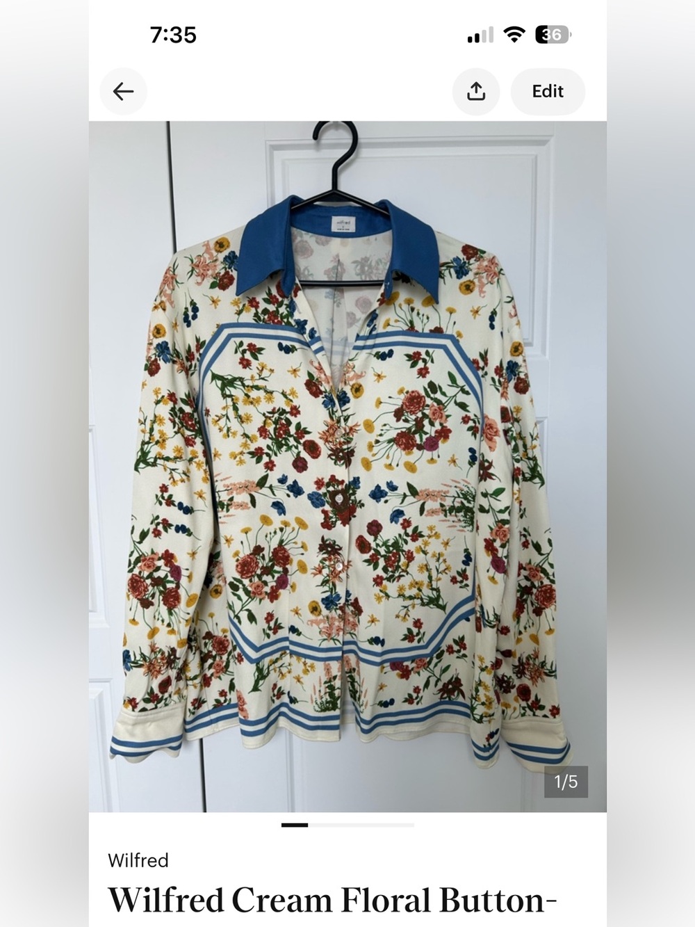 Wilfred Cream Floral Button-Up Shirt with Blue Collar